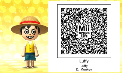 QR Code Tomodachi Life Mii Monkey D. Luffy One Piece